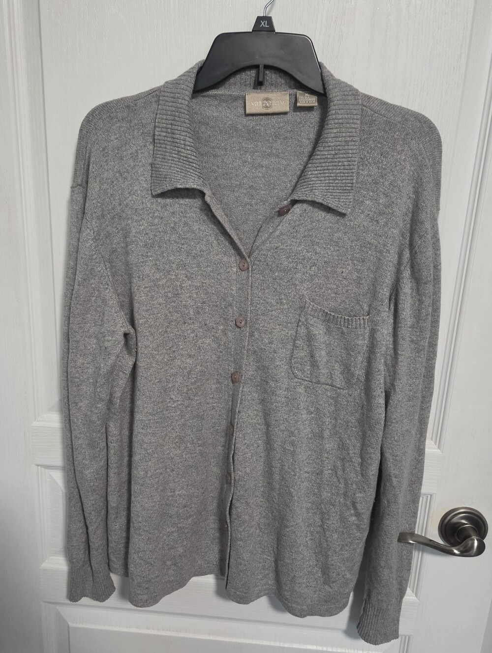 Nordstrom Sweater Silk Cashmere Lightweight Button Front Heather Gray Womens XL